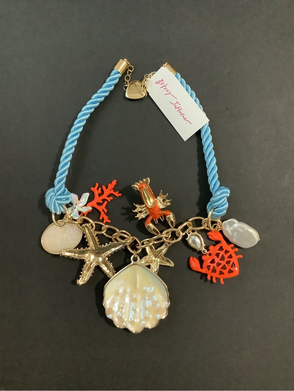 Betsey Johnson Sea Life Turquoise Blue Coral Shell Starfish Charm Necklace NWT - Picture 6 of 13